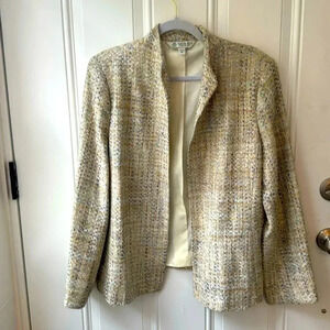 Austin Reed Vintage London New York Silk blend blazer, Sz 16  Cream and Blue